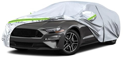 JUDANNA Autoabdeckung Outdoor Wasserdicht Passend für 2005-2025 Ford Mustang, Sommer Vollgarage Autoplane Auto Abdeckplane Outdoor Abdeckung für Regen Sonne Staub UV-Schutz, Silber