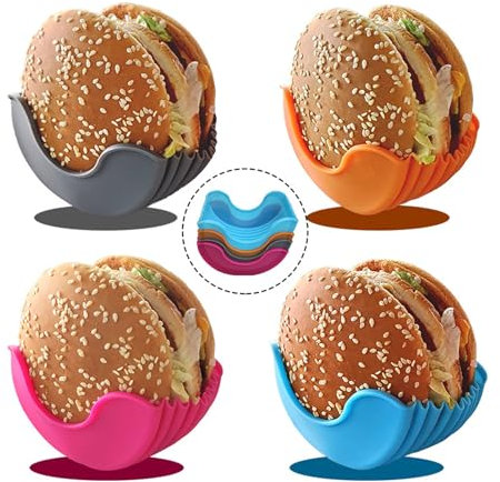 Generisch 4 Stück Burger-Halter, Einziehbarer Burger Halter, Wiederverwendbare Burger-Box aus Silikon - Burger Buddy, Sandwich-Halter Burger Fixed Box