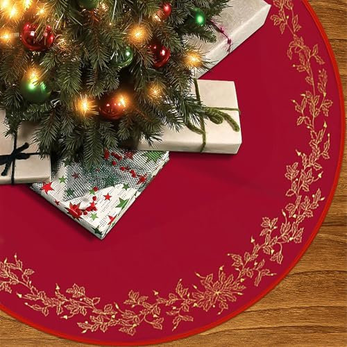 Weihnachtsbaum Decke 90cm,Dunkelrot Weihnachtsbaum Rock mit Schneemann & Schneeflocke,Weihnachtsbaumdecke Christbaumdecke Tannenbaumdecke für Weihnachten Party Winterferien Dekoration Zuhause Feier