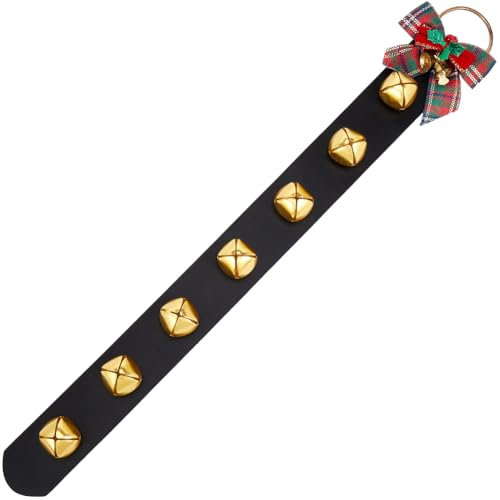 GORGECRAFT 51cm Hanging Sleigh Bells PU Leather Strap Belt Black Christmas Jingle Bells Party Hanging Ornaments Shopkeepers Security for Door Knob Hanger Dog Training Holiday Home Decor
