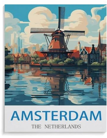 5D Diamond Painting,Vintages Reiseplakat Amsterdams Niederlande,DIY Mosaik Kreuzstich Diamant Malerei Set Handwerk Geschenk Wohnkultur(40x40cm)-J92