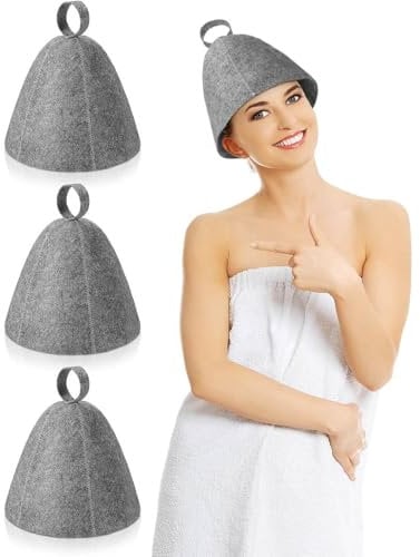 3 PCS Sauna Hat, Home Sauna, Sauna Hat for Men, Felt Sauna Cap for Men and Women for Steam Room, Sauna Accessories for Hot Spring Bathroom and Steam Room, Street Sauna and Bath House (Grey)