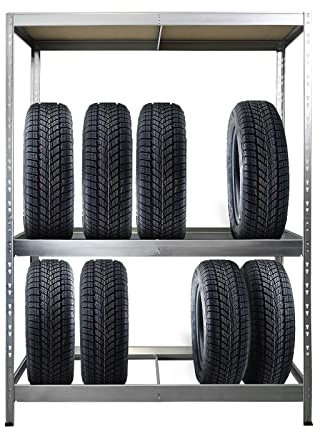 Floordirekt Reifenregal | Reifenständer für Autoreifen, Belastbares Reifenregal für 8 Reifen mit 2 Ebenen, 180 x 130 x 50 cm (Verzinkt)