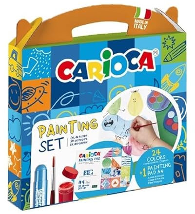 CARIOCA Maletin Especial Painting Set | Maletín con Material para Dibujar Témperas, Acuarelas y Temperello| Papel de dibujo Incluido | 25 piezas