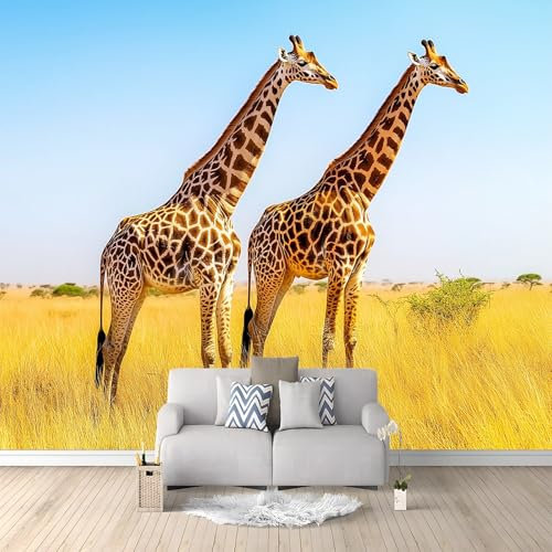 Papiers peints 250 x 175 cm Panoramique- Décoration murale moderne–pour chambre salon Animal Sur Girafe Savane Tapisserie Photo Décoration Jaune