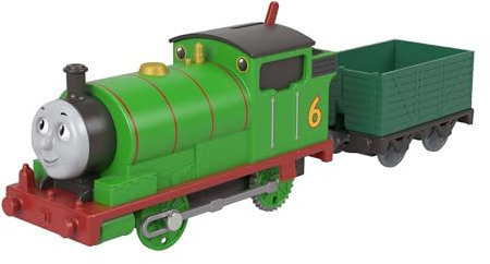 Thomas & Seine Freunde, batteriebetriebene Spielzeuglok, Klassische, batteriebetriebene Percy-Lok und Frachtwaggon, Fantasiespielzeug für Kinder im Kindergartenalter, JGF94