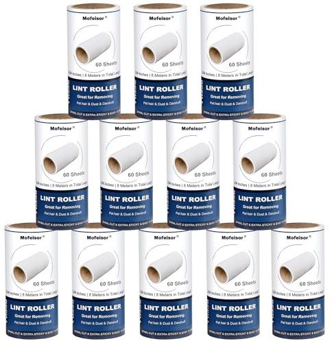 Mofeisor Lintrollen, 720 Blätter, Set von 12, Gesamtlänge 8 Meter, zum Entfernen von Tierhaaren, Staub und Schmut