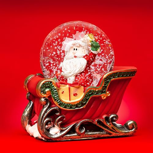 SIKORA SK22 Kleine Glas Deko Schneekugel Weihnachtsmann auf dem Schlitten Weihnachtsdeko D:45mm