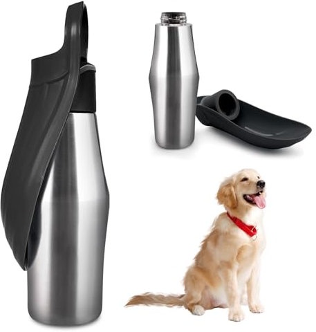 Gourde pour chien - 750 ml - En acier inoxydable - Pliable à 180° - Bouteille d'eau portable pour chien - Pour la marche, les parcs, le camping - Noir - Taille A