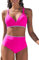 Vijamiy Bikini Damen Set V Ausschnitt Zweiteiliger Push Up Bikinis High Waist Bademode Sexy Swimwear mit Weißer Spitze(Rosa,XL)