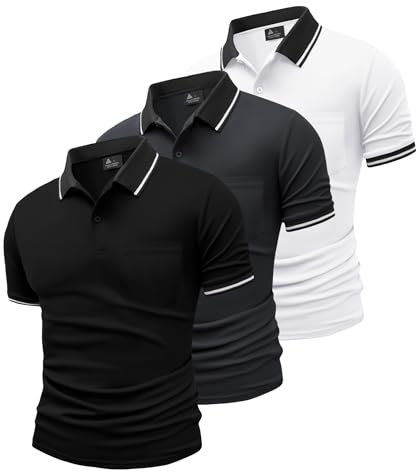SwissWell 3er Pack Poloshirt Herren Kurzarm Golf Polo Shirts Männer Atmungsaktiv T-Shirt für Herren, Schwarz+Dunkelgrau+Weiß 3XL