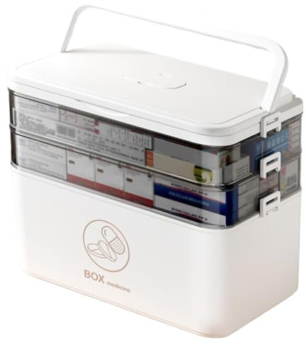 Oursouion 3 Layer Medicine Storage Box Organiser With Handle First Aid Box Portable Medicine Container Box For Medicine Storage, Multi-Grid Medication Storage Box For Home,School