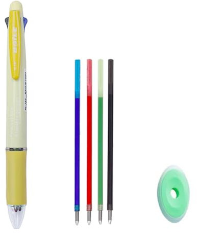 MROOFUL Stylos à bille effaçables 4 en 1 multicolores - 4 couleurs - Stylo à bille rétractable de 0,5 mm - Stylos à encre multicolore pour bureau, école, étudiants, enfants, cadeau (jaune macaron)