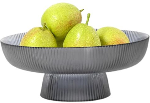 KYEQATY Trifle Bowl with Pedestal Vertical Striped Glass Pedestal Bowl with Large Opening Elegant Ridged Trifle Bowl Glass for Fruits Snacks or Display Decorations