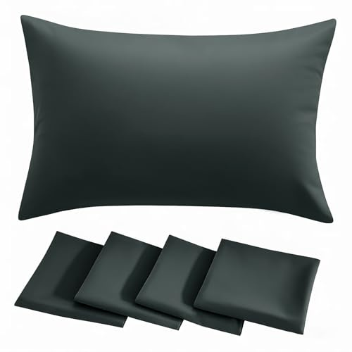 RUIKASI Grey Pillow Cases 4 Pack - Dark Grey Plain Pillowcases with Envelope Closure Breathable Premium Brushed Microfiber Set of 4 Pillow Covers Standard 50x75 cm