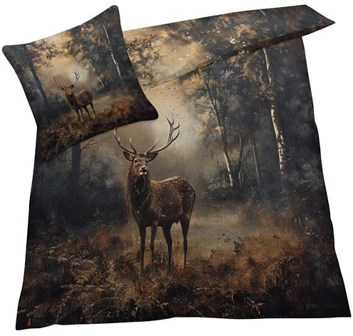 YELDAN REH Bettwäsche 135x200, Wald Tiere Bettbezug 135x200 2er Set, Wendebettwäsche und Kissenbezug, Weiche & Atmungsaktive Mikrofaser Bettwäsche-Sets