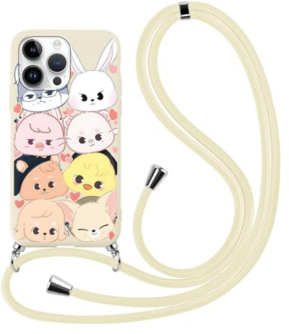 Lanyard Handyhülle für Samsung Galaxy A15 5G 6.5 Hülle mit Band, Kpop Stray Kids Skzoo Muster Design Case mit zum Umhängen Kordel, Weich Silikon Stoßfest TPU Schutzhülle Cover für Skz Fans, Mode