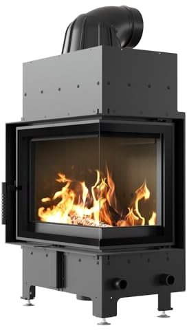 KRATKI Kamineinsatz aus Stahl Floki 8kW Eck rechts Ø160 BImSchV 2 EEK A | Kamineinsatz aus Stahl, schwarz, 79,7% Wirkungsgrad, raumluftunabhängig, Ecodesign, Glasfront, Aschekasten