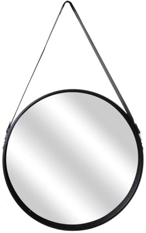 AltoBuy Miroir Rond avec Anse PU Noir Ø50 cm