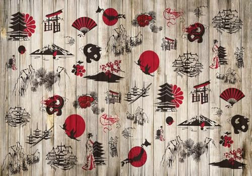 gdkldfg Papier Peint Panoramique Poster 400x256cm Panneau de bois géométrique de style japonais Rouge Tapisserie Murales Mural Soie Intissé Decoration Murale