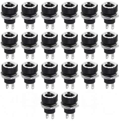20 Pack 5.5mm x 2.1mm DC Power Jack Socket, 2 Pin Female Threaded Mount Connector, Panel Mount DC Power Adapter, Replacement Receptacle Plug for CCTV, Audio Equipment, LED Strips