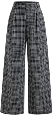 CIDER Karierte Hose mit weitem Bein für Damen, mit Taschen, mittlere Taille, kariert, Business-Hose, lässig, trendig