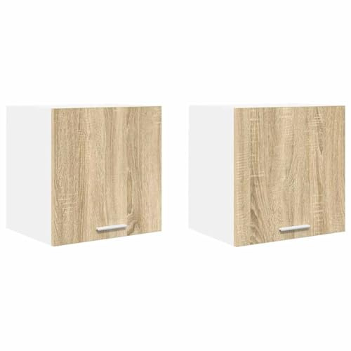 vidaXL Hängeschrank Riga 2 pcs Sonoma-Eiche und Weiß 40 x 31 x 40 cm, Geräumiger Stauraum, robuster Küchenregal, Moderne Wand-Organizer, Holzlösung für mehr Platz