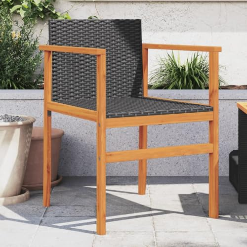 KTHLBRH Gartenstuhl für den Außenbereich mit Holz- und Stahlgestell, PE-Rattan, wasserdicht, bequemer Sitz mit Rückenlehne und Armlehnen, Outdoor-Stuhl für Terrasse oder Hof,