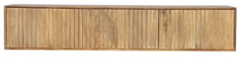 BENEDO MÖBEL TV Board Mandy Naturel hängend – Lowboard aus massivem Mangoholz mit Lattenmuster & Push-to-Open, 280x35x30 cm