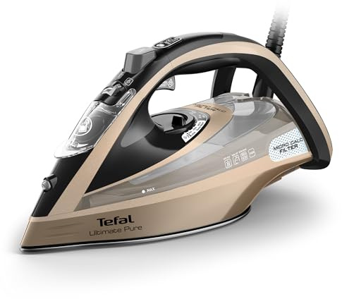 Tefal Ultimate Pure 3100W Steam Iron, Airglide Soleplate, Black/Bronze | 300 g/min Steam Boost, 60 g/min Continuous Steam, 350ml Water Tank, Micro-Calc Filter, Anti-Drip, FV9854G0
