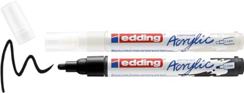 edding 5100 Acrylic 2er Set – schwarz & weiß – 2 wasserfeste Acrylmarker – mittlere Rundspitze 2-3 mm – Acrylstifte für Konturen & Details – Malen auf Leinwand, Papier, Holz, Stein, Terracotta