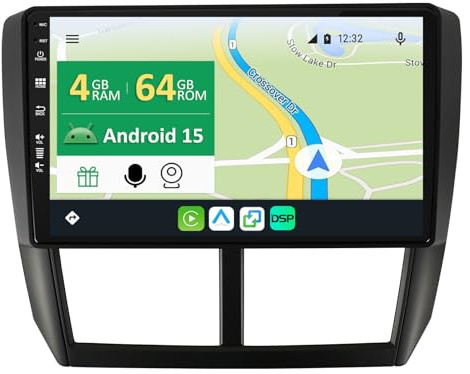 KEC 9 [4G+64G] Android 15 Autoradio Für Subaru Forester/Impreza 2007-2012 mit navi Octa Core-[Eingebauter CarPlay/Android Auto/DSP/Mirror Link/GPS Navi/360 Camera/Bluetooth 5.0/WiFi/USB