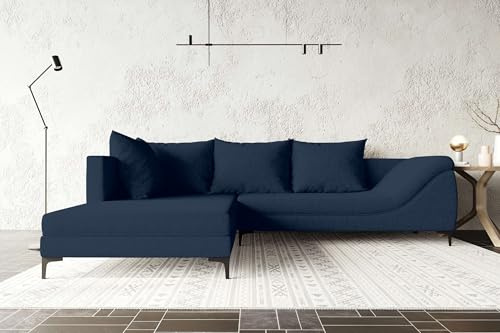 99rooms Loni Ecksofa Polsterecke Eckcouch Webstoff Malmo_NEW Dunkelblau Ottomane Links