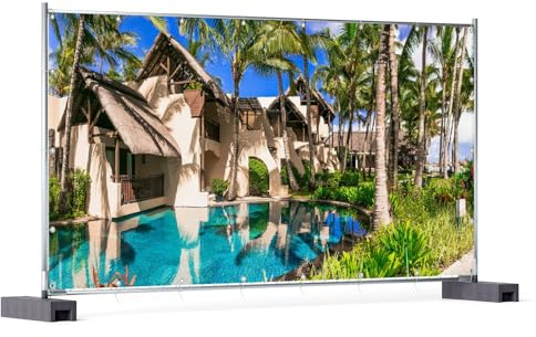 Wallario XXL Outdoor-Poster für Garten oder Balkon Tropisches Resort mit Palmen, Motivbanner Größe: ca. 340 x 173 cm, Outdoor-Bild
