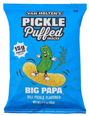 Van Holten’s Big Papa Pickle & Dill Flavour Puffed Snacks 50g (Pack of 14 Bags) – Tangy Crunchy Dill Snack