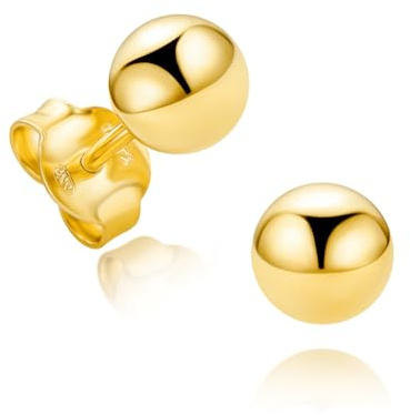 Orovi Ohrstecker Damen 18 Karat vergoldetes 925 Sterlingsilber Kugel 6mm Klassisch Rund Ohrringe silber 925 gold Schmetterlingsverschluss Made in Italy Geliefert in Schmuckschachtel