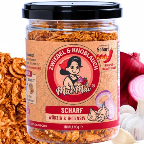MaeMai Chili Crunch Krispigt Stekt Lök & Vitlök - Het Umami Topping från Thailand, Vegansk, Glutenfri, Utan Tillsatser, för Ris, Nudlar, Sallader, Burgare & Hotdogs