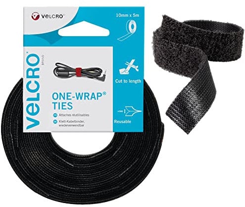Velcro VEL-EC60253 Cravatte riutilizzabili di marca One-Wrap, 10 mm x 5 m, colore nero, 10mm x 5m