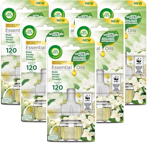 Air Wick Pack of 6 Electric Diffuser Refills - White Flowers, 19 ml