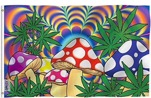 Anley Fliegenbrise 3x5 Fuß Marihuana Pilzflagge - Lebendige Farbe und UV-beständig - Segeltuchkopf und doppelt genäht - Unkrautpilzfahnen Polyester mit Messingösen 3 X 5 Ft