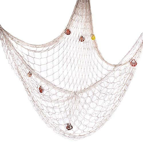 150 x 200 cm Fischernetz Dekoration, Mediterranen Stil Fischerei Dekorative mit Farbigen Muscheln Maritime Deko Netze Hintergrund Wand Deko Mesh für Zimmer, Hochzeit, Party, Fotografie usw. (Beige)