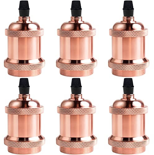DiCUNO E27 vintage solid Lampenfassung, Aluminium & Keramik Lampenhalter, E27 Sockel für Glühbirne, Antiker-Look für Wand-, Tisch- & Deckenleuchte, DIY Zubehör, Rose Gold, 6er Pack