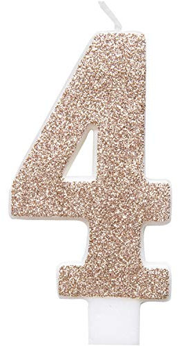 Unique Party 84974 84974-Glitz Rose Gold Number 4 Birthday Candle, Age 4