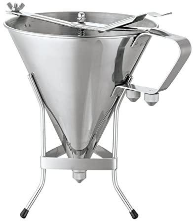 Magiin Professional Confectionery Funnel with Stand & 3 Nozzles, Stainless Steel Batter Dispenser Bakery Use Cake Decorating Tool 7-1/2 inch Diameter