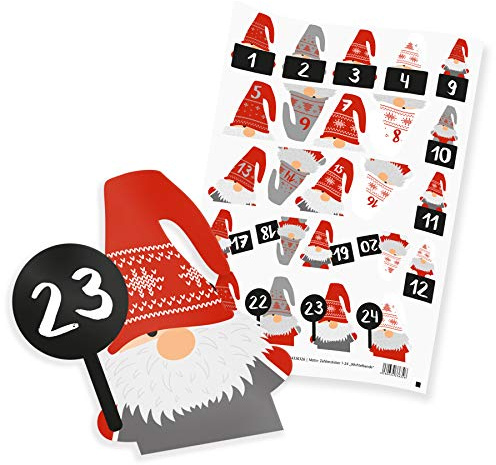 itenga 24x Sticker Aufkleber Motiv Wichtelbande Zahlen Figuren Weihnachten Adventskalender Geschenke Dekoration in Freiform