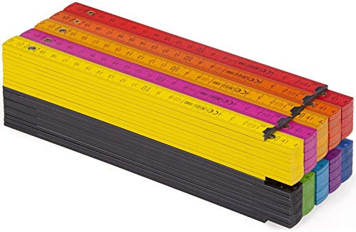 Metrie BLOCK52 Holz Zollstock/Zollstöcke 10x Stück|2m langer Gliedermaßstab, Meterstab mit Duplex-Teilung - Bunt (BLOCK52-10x Bunt) Hergestellt in der EU