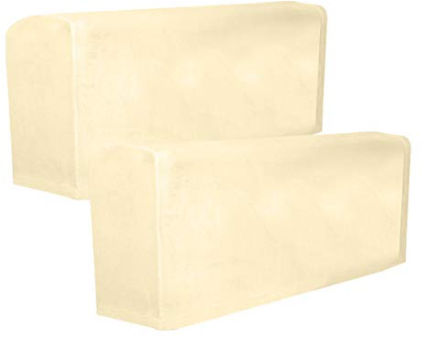 VOSAREA 2pcs Stretch Fabric Armrest Covers Anti-Slip Furniture Protector Armchair Slipcovers for Recliners Sofas Chairs (Beige)