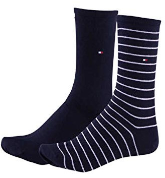 TOMMY HILFIGER Damensocken Doppelpack Uni/Ringel dunkelblau Größe 39-42