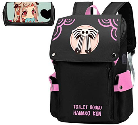 WANHONGYUE Toilet-Bound Hanako-kun Anime Cosplay Schultasche Schulrucksack 15,6 Zoll Laptop Rucksack mit USB-Ladeanschluss + Mäppchen / 3