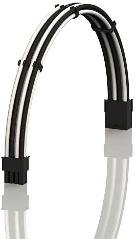 LINKUP - AVA 50cm PCI-E 8 Pin (6+2) GPU PSU Power Supply Braided Sleeved Custom Mod PC Extension Cable w/Combs | Strong & Stiff Design | Single Pack | 500mm - WhiteBlack